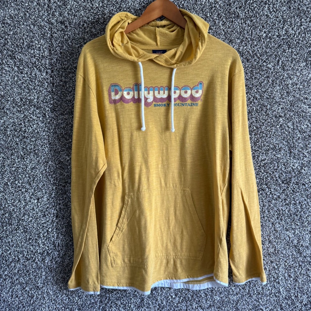 Dollywood Smoky Mountains Graphic Hoodie Mustard L Retro Vacation Dolly Parton